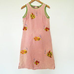 CJ Laing Pink Embroidered Tropical Fish Shift Dress